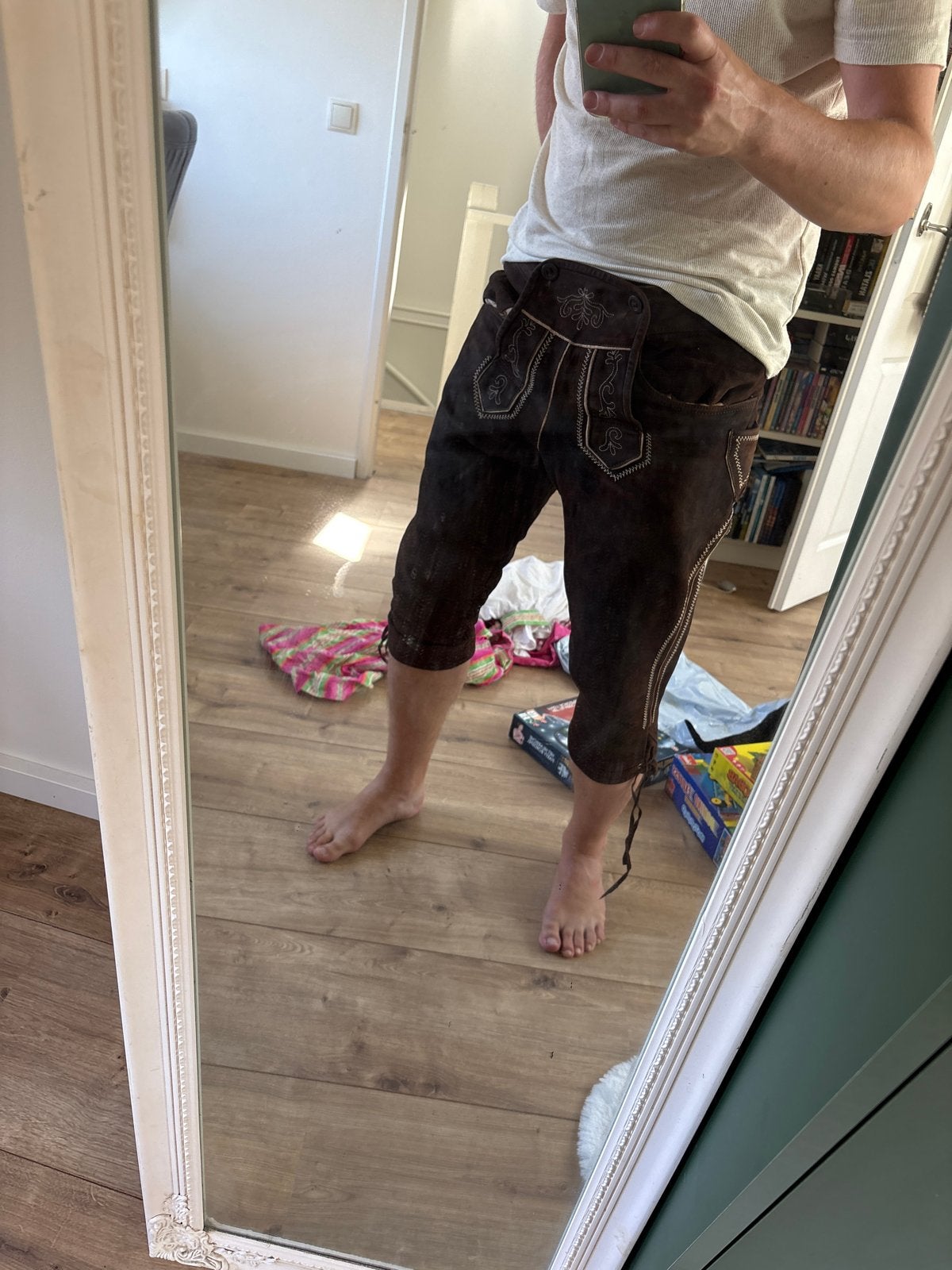 Alphorn Echte Lederhosen - Maat 48 (Wijdte 32), Ophalen of Verzenden, Gedragen, Maat 48/50 (M), Bruin