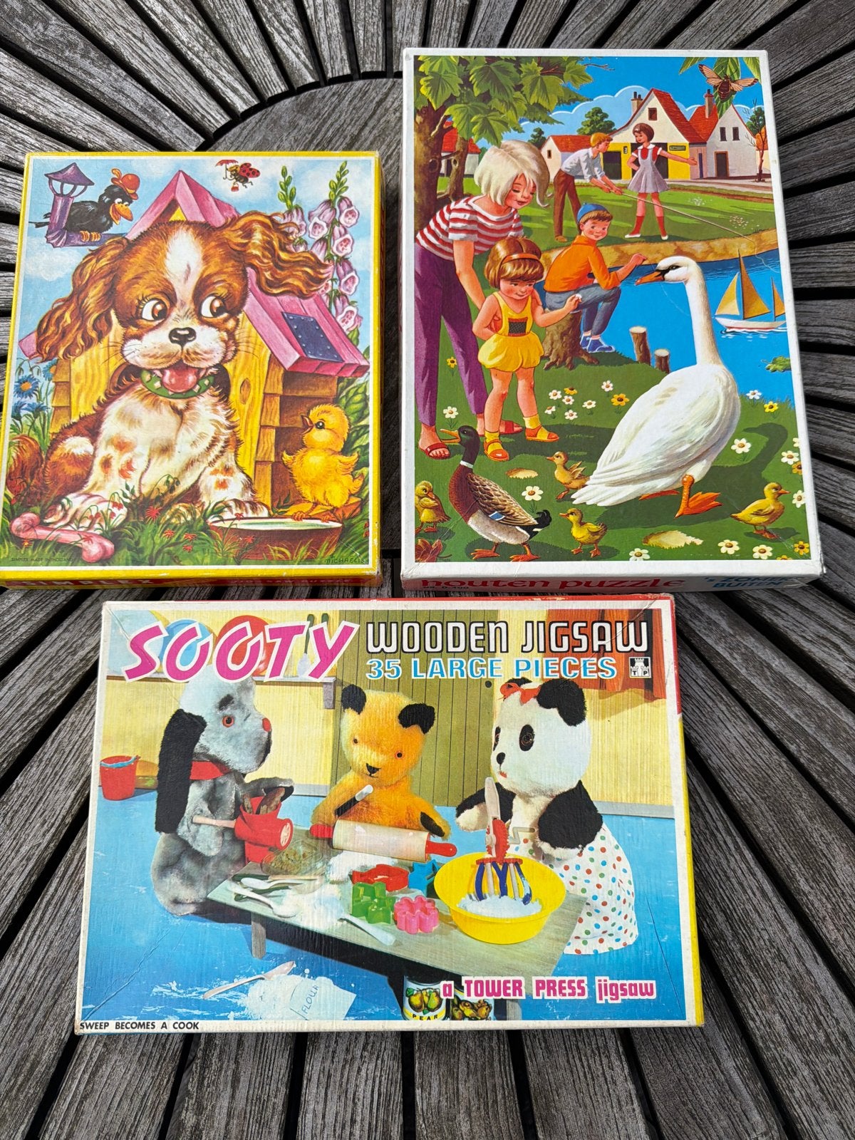 Vintage Sooty Houten Legpuzzel - 35 Grote Stukken, 2 tot 4 jaar, Gebruikt, 10 tot 50 stukjes, Ophalen of Verzenden
