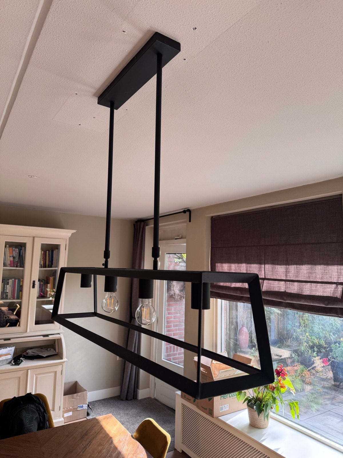 Moderne Zwarte Hanglamp - 89x100x20 cm, Ophalen, Zo goed als nieuw, Metaal, E27 (groot)