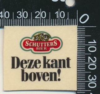 Sticker: Schutters Bier - Deze kant boven, Ophalen of Verzenden, Zo goed als nieuw, Bedrijf of Vereniging
