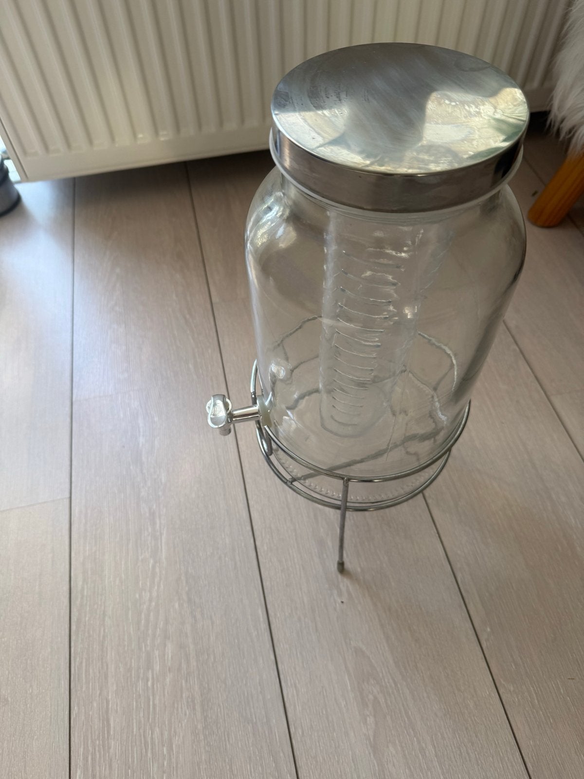 Glazen drankdispenser met tapkraan en ijshouder, Zilver, Ophalen of Verzenden, Overige merken, Glas
