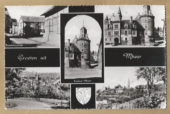 Groeten uit Mheer, Kasteel Mheer Rondelenstraat Dorpsgezicht, Ophalen of Verzenden, 1940 tot 1960, Gelopen, Limburg