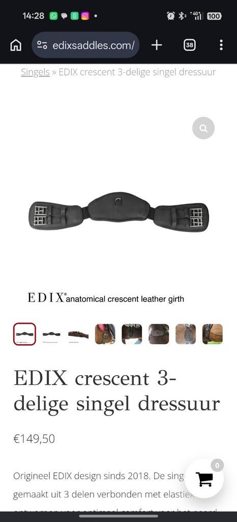 Edix anatomische singel, 65 cm, Dieren en Toebehoren, Ophalen of Verzenden, Zo goed als nieuw, Dressuur