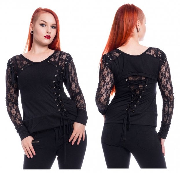 Poizen Industries gothic shirt met kant en sexy rug *nieuw*, Kleding | Dames, Tops, Zwart, Maat 42/44 (L), Nieuw, Ophalen of Verzenden