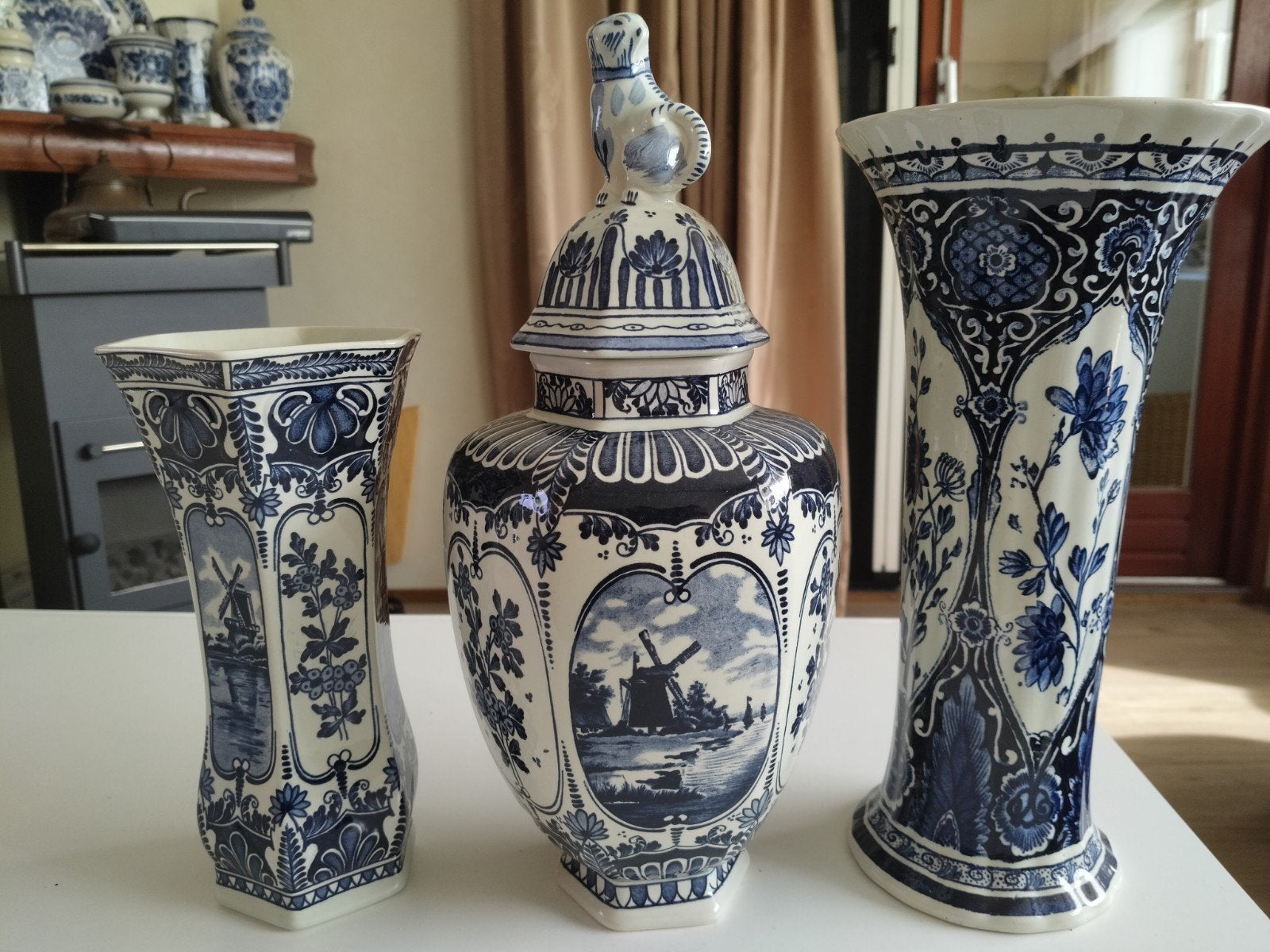 Prachtig Delfts Blauw Boch Sphinx vazen set, Antiek en Kunst, Ophalen