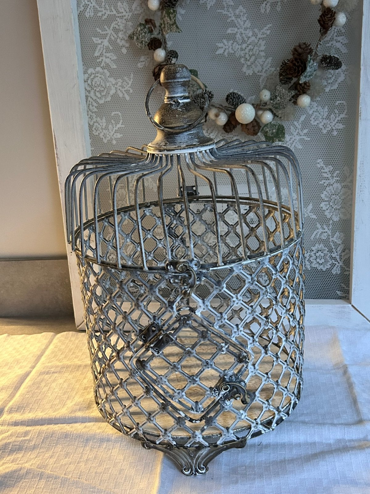 Brocante ijzeren vogelkooi, Antiek en Kunst, Ophalen of Verzenden