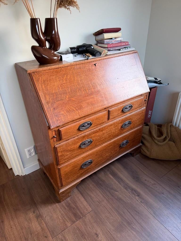 Antiek eiken secretaire / klepkast – bureaukast met lades, Ophalen