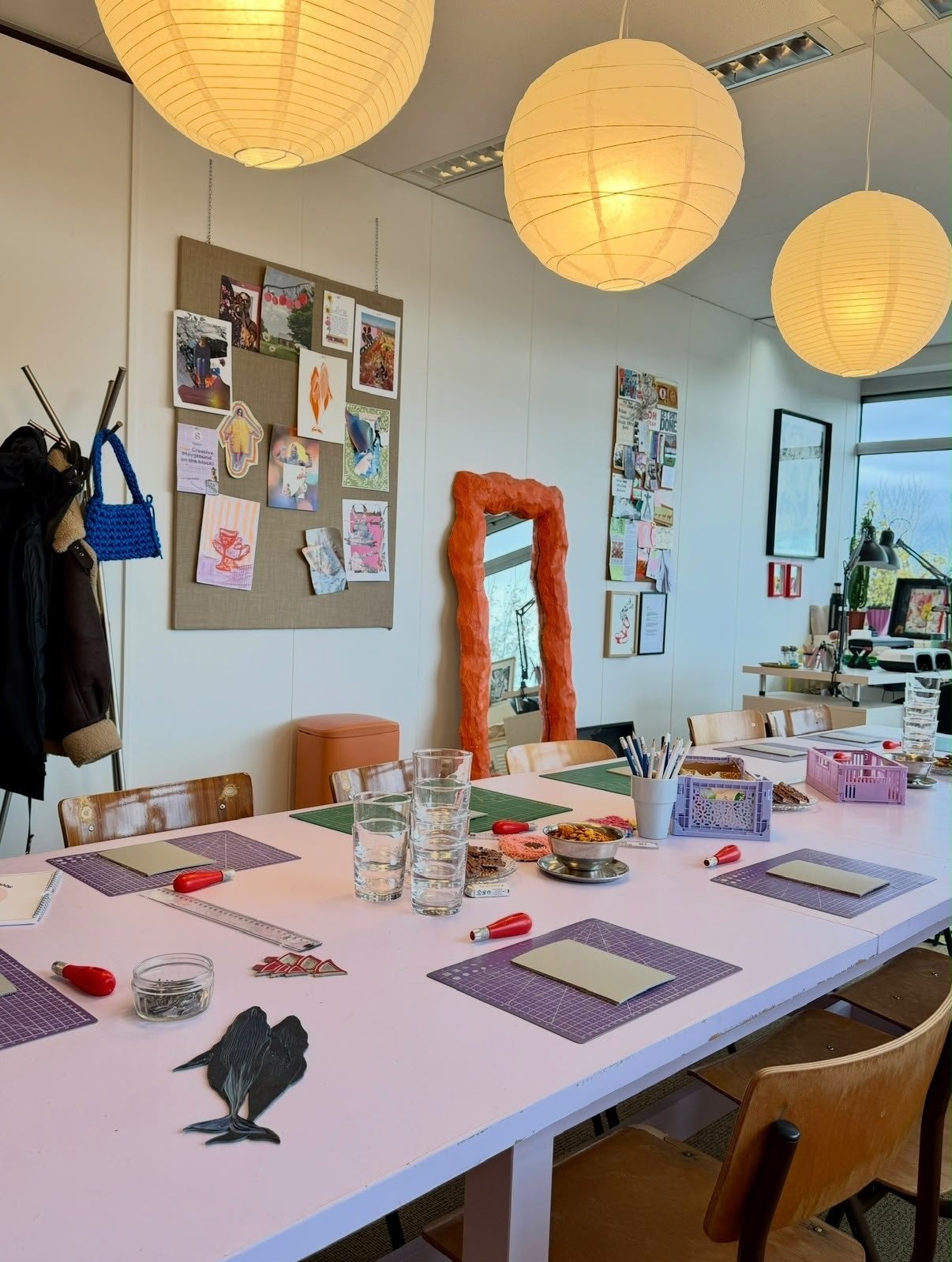 big workshop Ikea extendable table - painted in lilac, Ophalen, Gebruikt, Rechthoekig, 50 tot 100 cm
