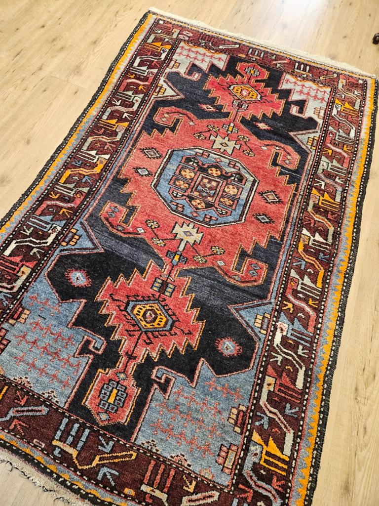 Vintage handgeknoopt perzisch tapijt hamadan 206x128, Info@SlatsAntiek.nl, Tweedehands, 100 tot 150 cm, Perzisch