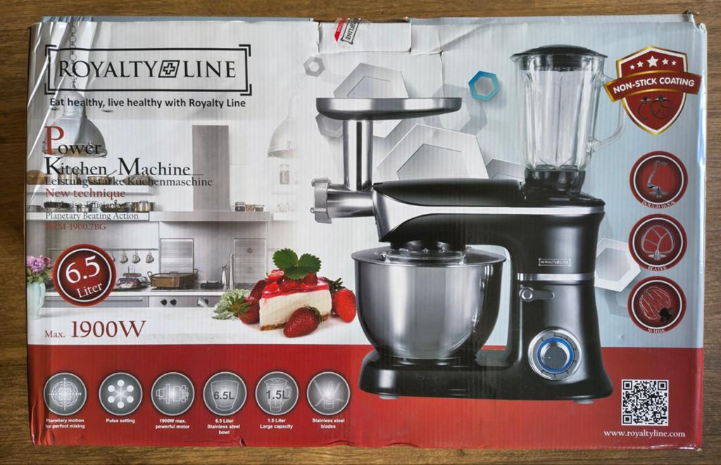 Royalty Line Keukenmachine 3-in-1 - 1900W - 6.5L - RVS, 4 liter of meer, 3 snelheden of meer, Ophalen of Verzenden, Zo goed als nieuw