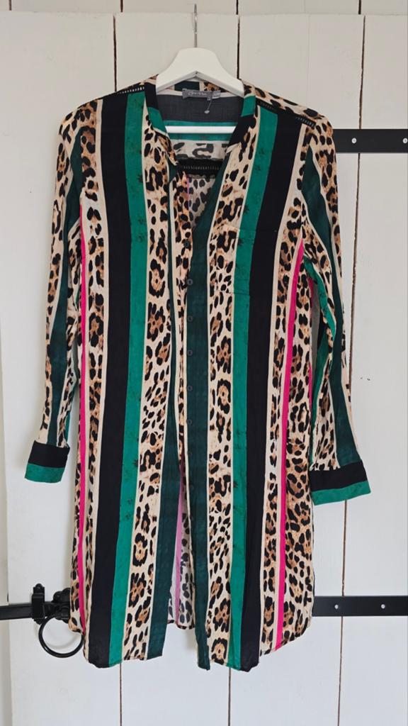 Geisha tuniek panter print streep zgan maat L, Maat 38/40 (M), Geisha, Zwart, Ophalen of Verzenden