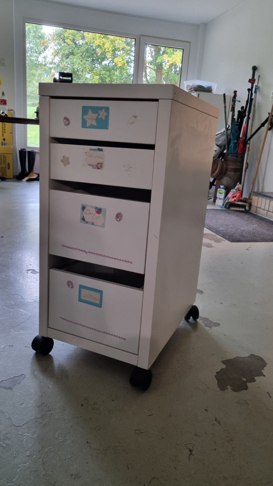 Witte ladeblokken op wielen met 4 laden -3 stuks,, Ophalen, Minder dan 50 cm, Gebruikt, Modern, functioneel