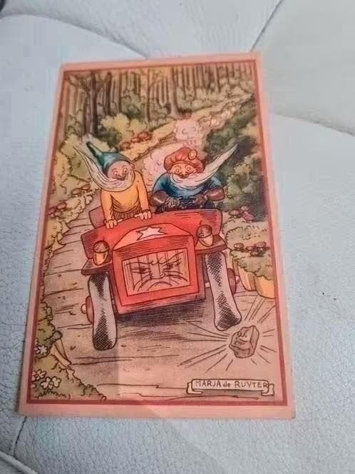 Vintage Kaart Kabouters in Auto - Marja de Ruyter, Ophalen of Verzenden, 1960 tot 1980, Ongelopen