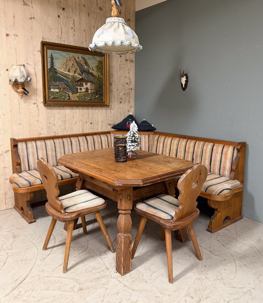 Vintage Alpen Stube set | Oostenrijkse eethoek hoekbank