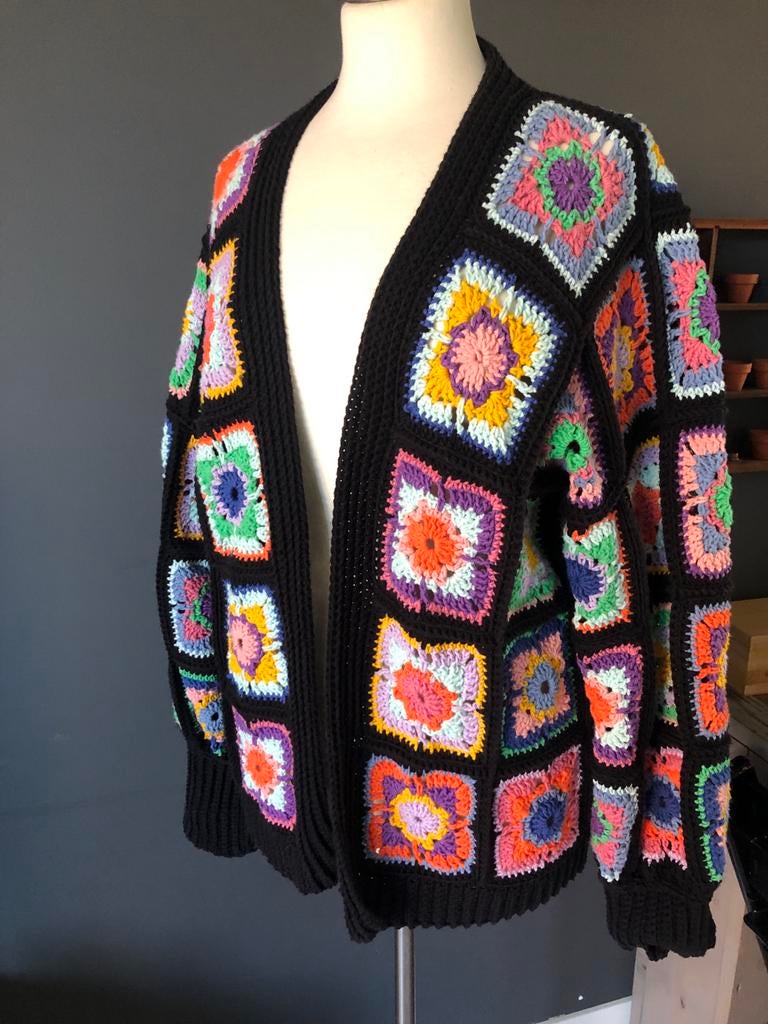 Zelf gehaakt granny vest, katoen, mt L/XL, Ophalen of Verzenden, Nieuw, Maat 42/44 (L), Zwart