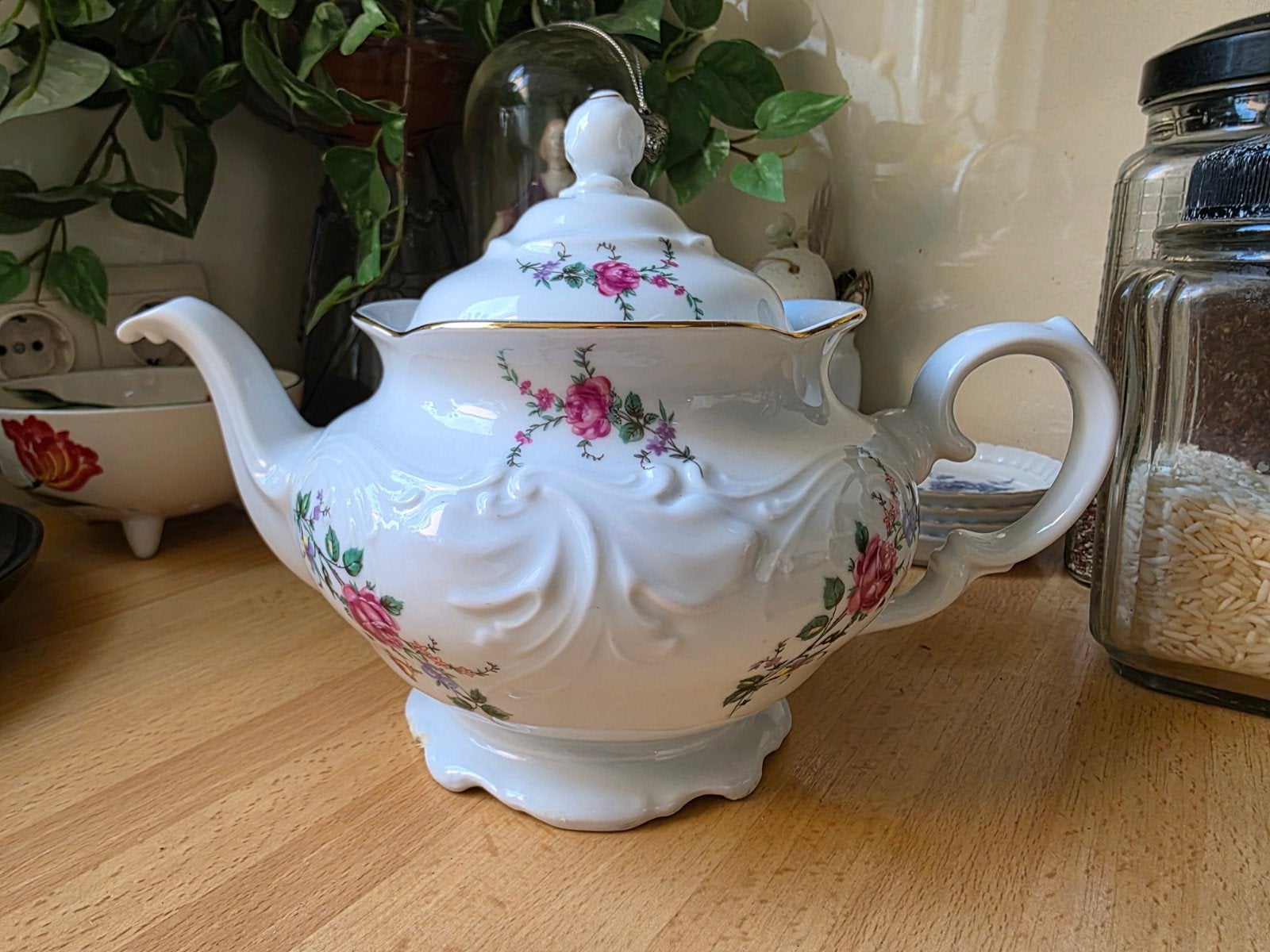 Bolbuik theepot roosje tak, Ophalen of Verzenden