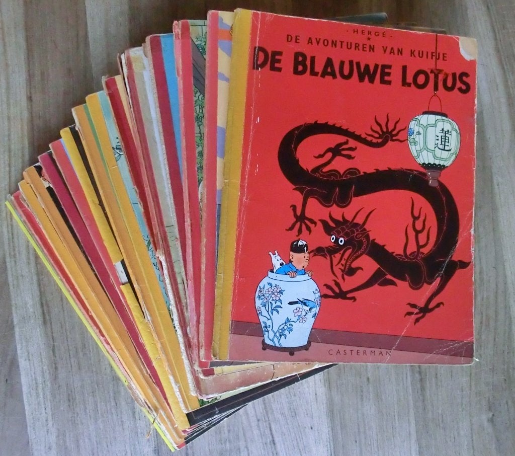 15 oude Kuifje stripboeken, Boeken, Stripboeken, Meerdere stripboeken, Ophalen of Verzenden, Gelezen