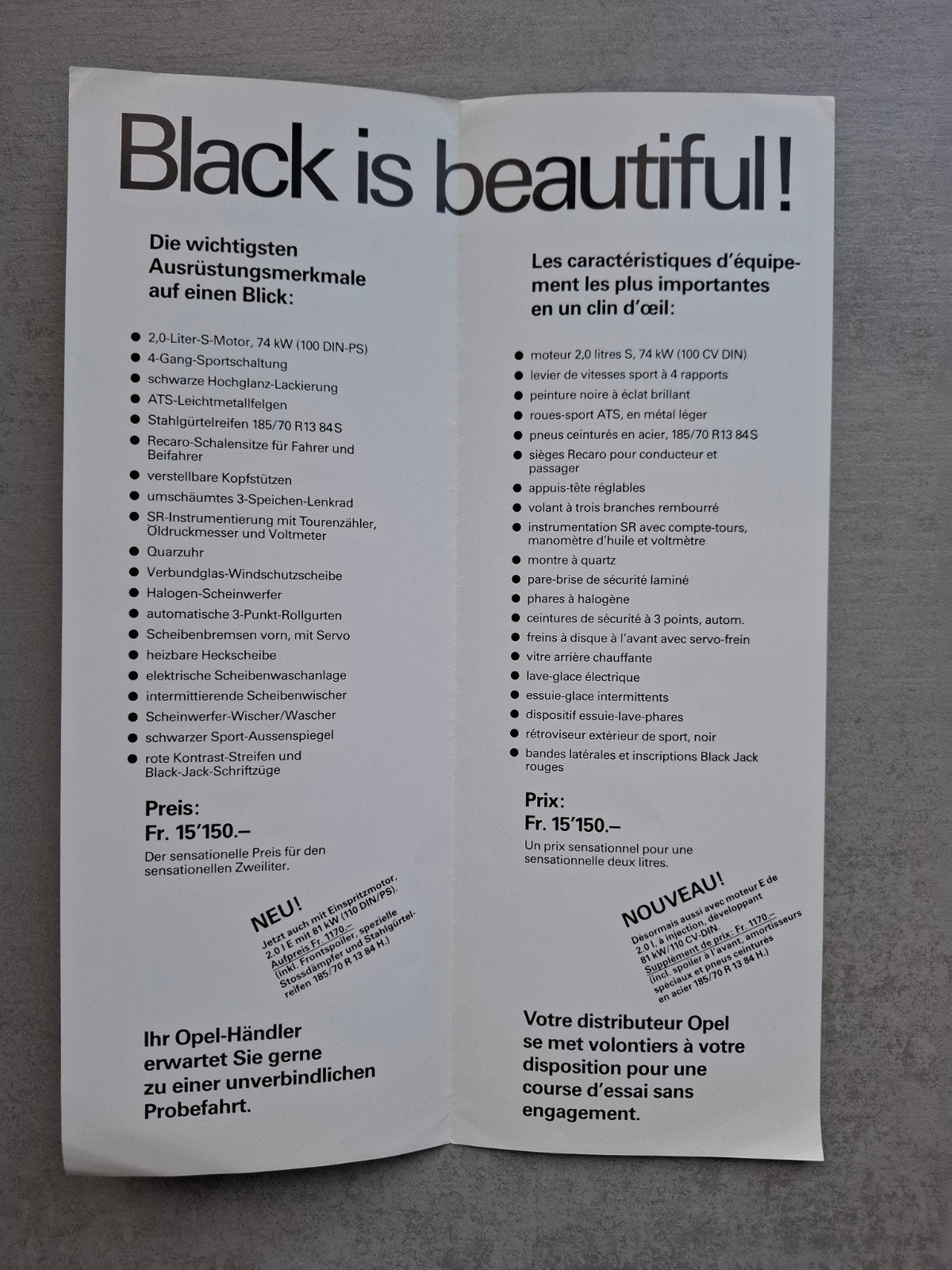 Opel Ascona Black Jack 2.0 & 2000 Silver Bird folders - 1979, Ophalen of Verzenden, Gelezen, Opel