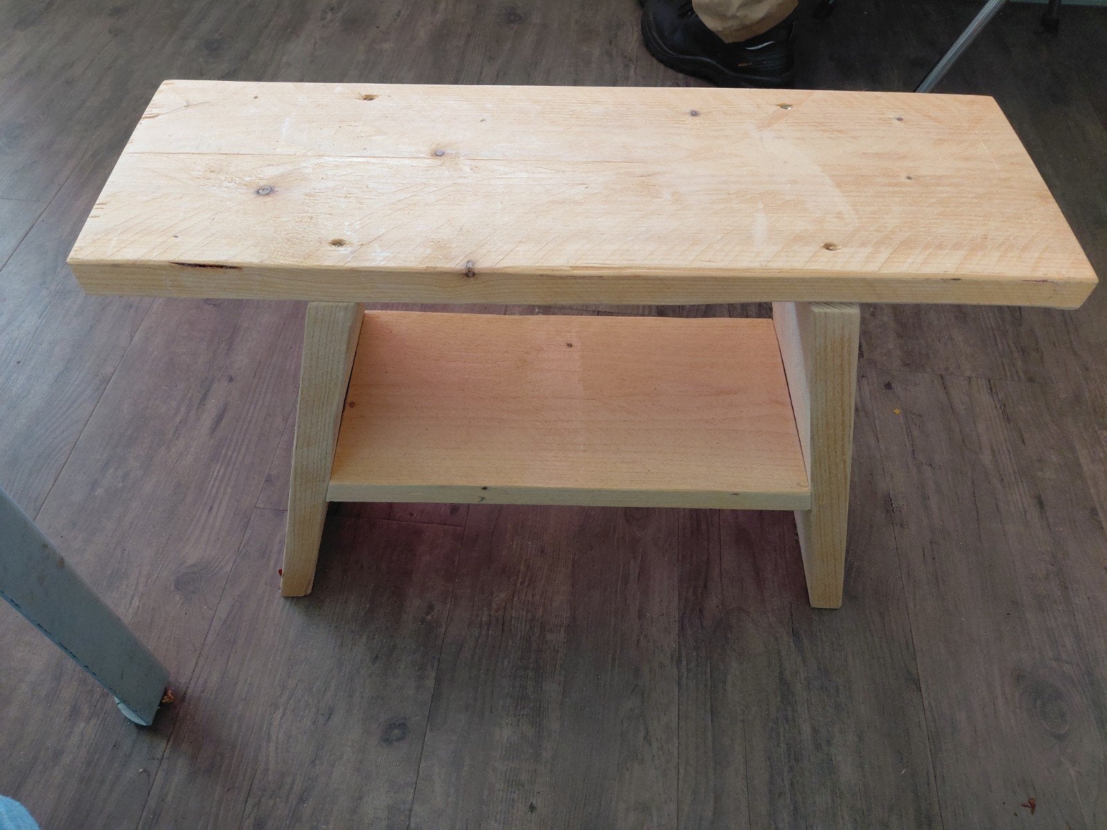 Houten krukje/bijzettafel met extra plankje - 60x19x45 cm, Gebruikt, 55 tot 75 cm, Rustiek, Landelijk, Rechthoekig