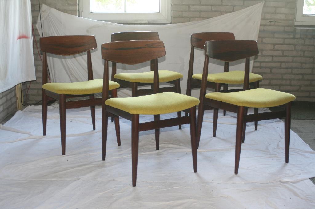 Vintage Jaren '60 Hans Olsen Deense Stoelen Okergeel, Ophalen, Niet bekend, Overige kleuren, Zo goed als nieuw
