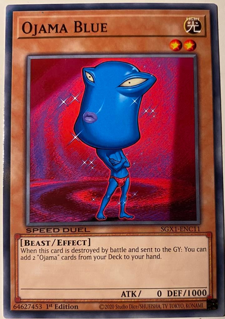 Yu-Gi-Oh! Ojama Blue SGX1 1st Edition !, Ophalen of Verzenden, Zo goed als nieuw, Losse kaart
