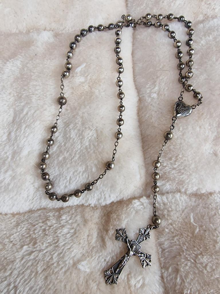 Vintage Zilveren Rozenkrans met Kruis en Hartje, Antiek en Kunst, Antiek | Religie, Ophalen of Verzenden