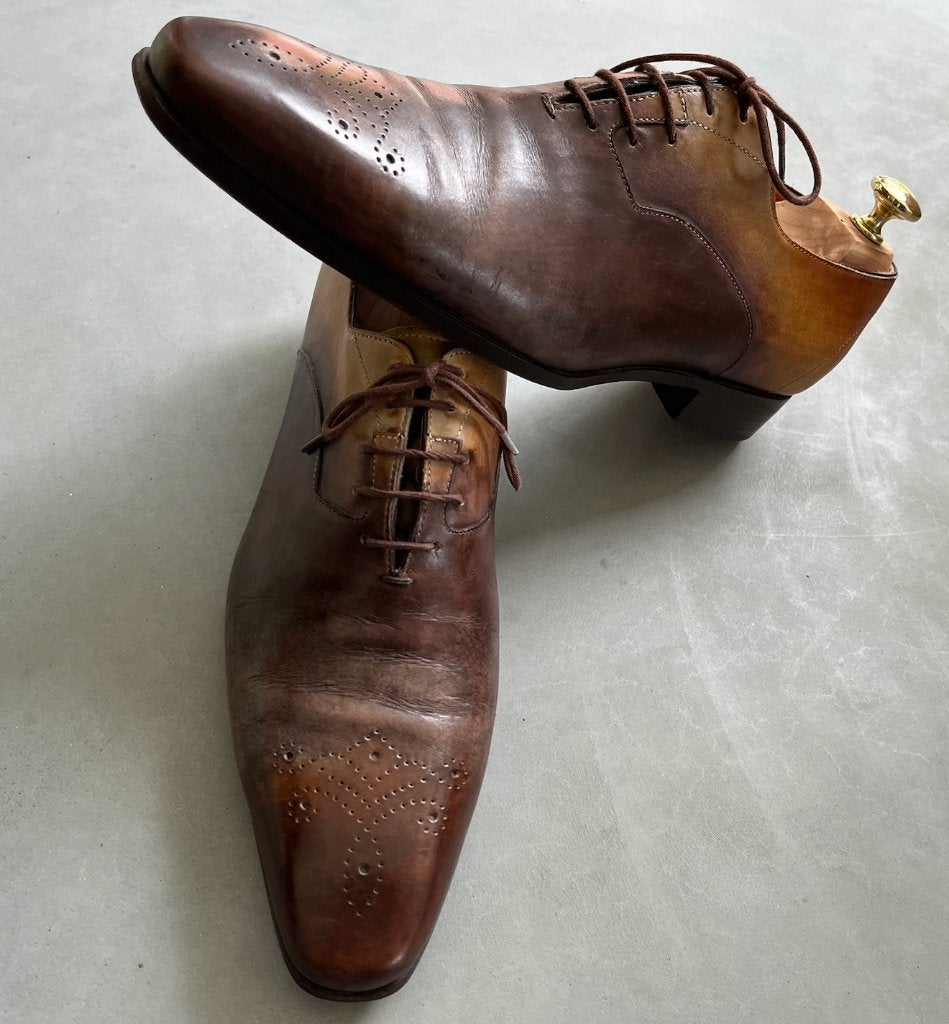 Santoni lederen herenschoen bruin / cognac maat 42, Kleding | Heren, Bruin, Ophalen of Verzenden, Zo goed als nieuw, Santoni
