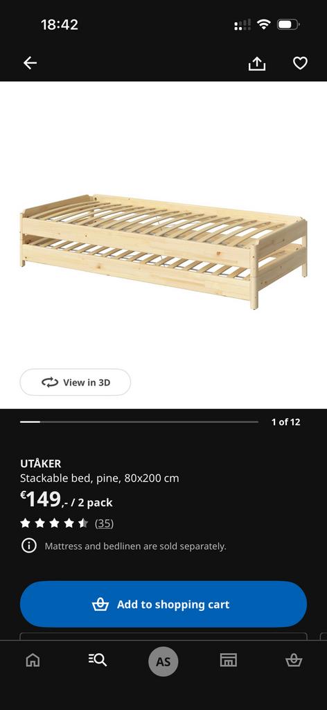 Utaker - Stapelbare bed 1x (dus geen 2 pack / no 2 pack), Huis en Inrichting, Ophalen, Zo goed als nieuw
