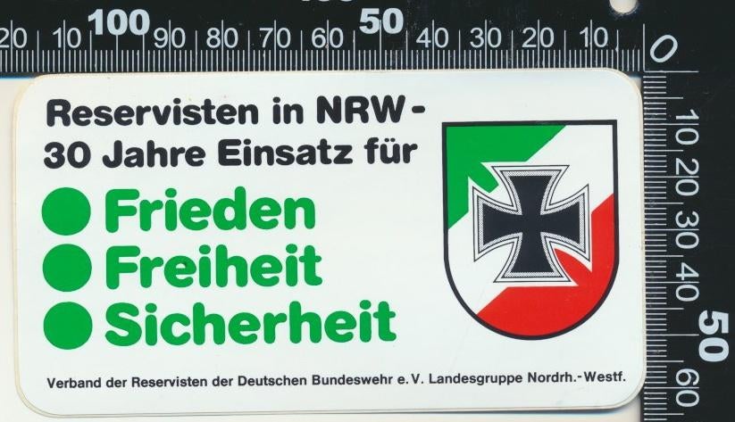 Sticker: Reservisten in NRW - 30 jahre einsatz fur frieden, Verzamelen, Ophalen of Verzenden, Zo goed als nieuw, Bedrijf of Vereniging