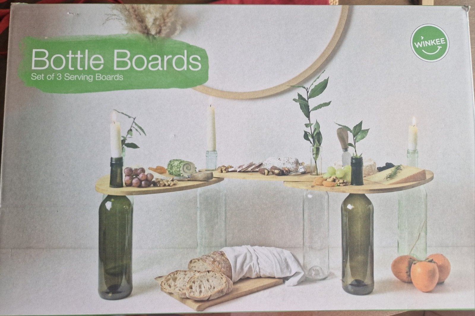 Winkee Bottle Boards - Set van 3 serveerplanken, Ophalen of Verzenden, Nieuw, Bruin, Hout