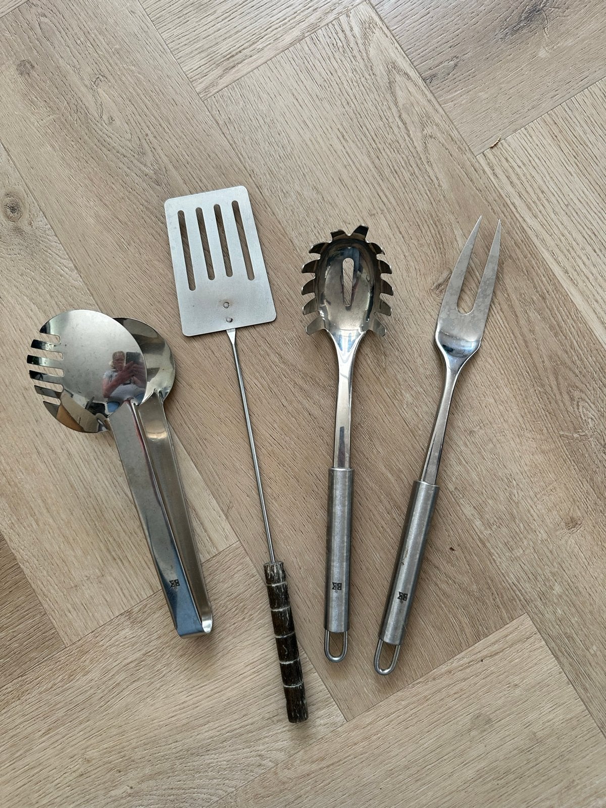 BK Keukengerei Set - Spatel, Pastalepel, Vleesvork, Tang, Zilver, Ophalen of Verzenden, Metaal, Overige merken