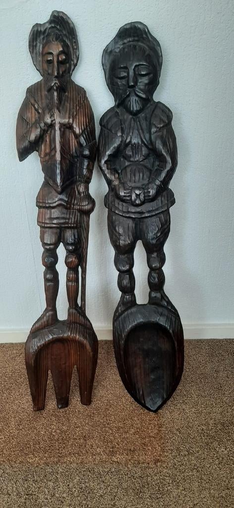 Grote decoratieve houten vork en lepel, handgesneden, Ophalen