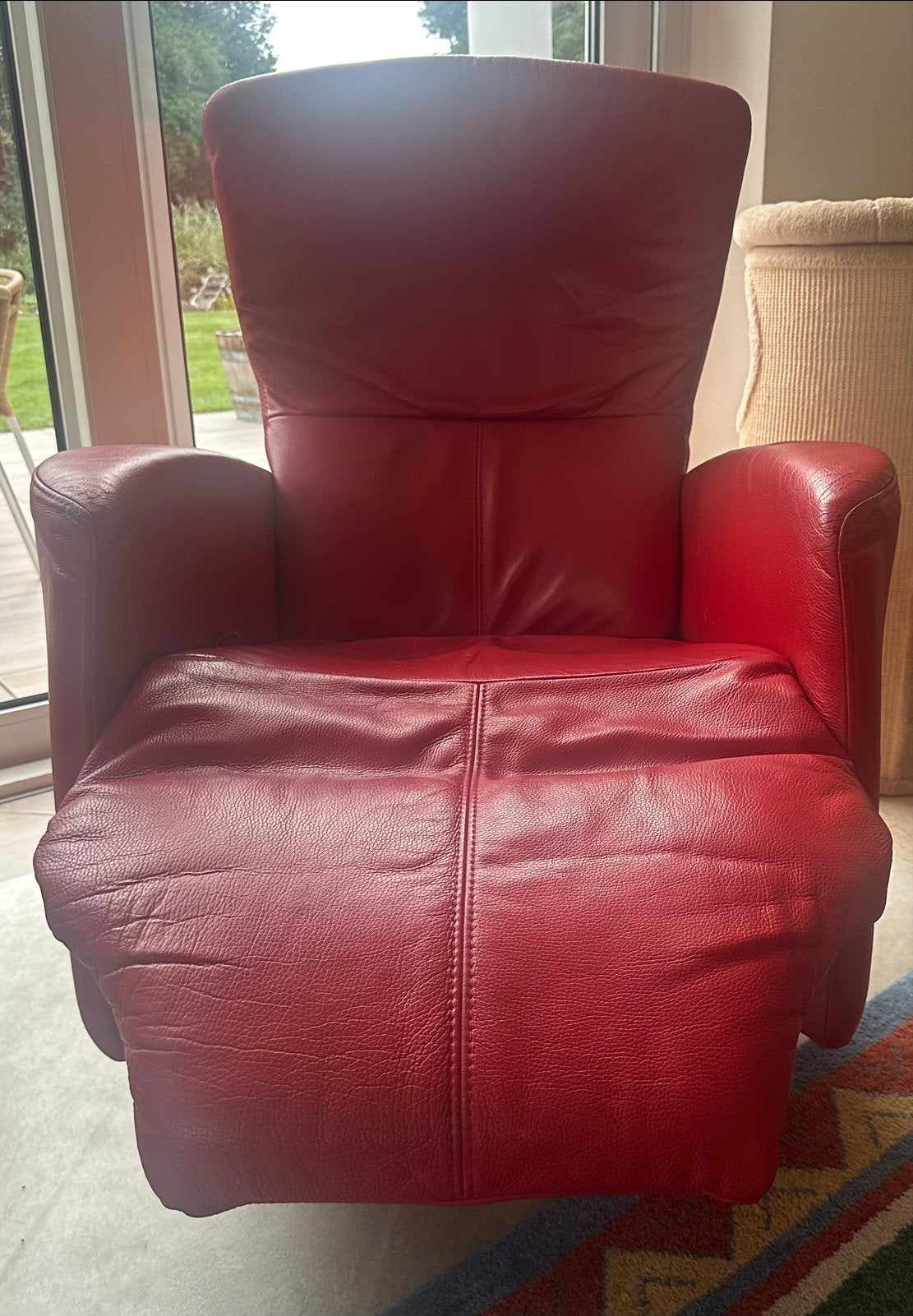 Rode leren relaxfauteuil, Huis en Inrichting, Ophalen, Gebruikt, 100 tot 125 cm, Leer