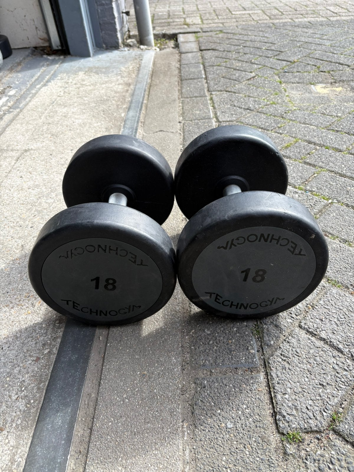 2 x 18 kg pu urethane technogym dumbbells gewichten, Ophalen, Dumbbell, Gebruikt, Technogym