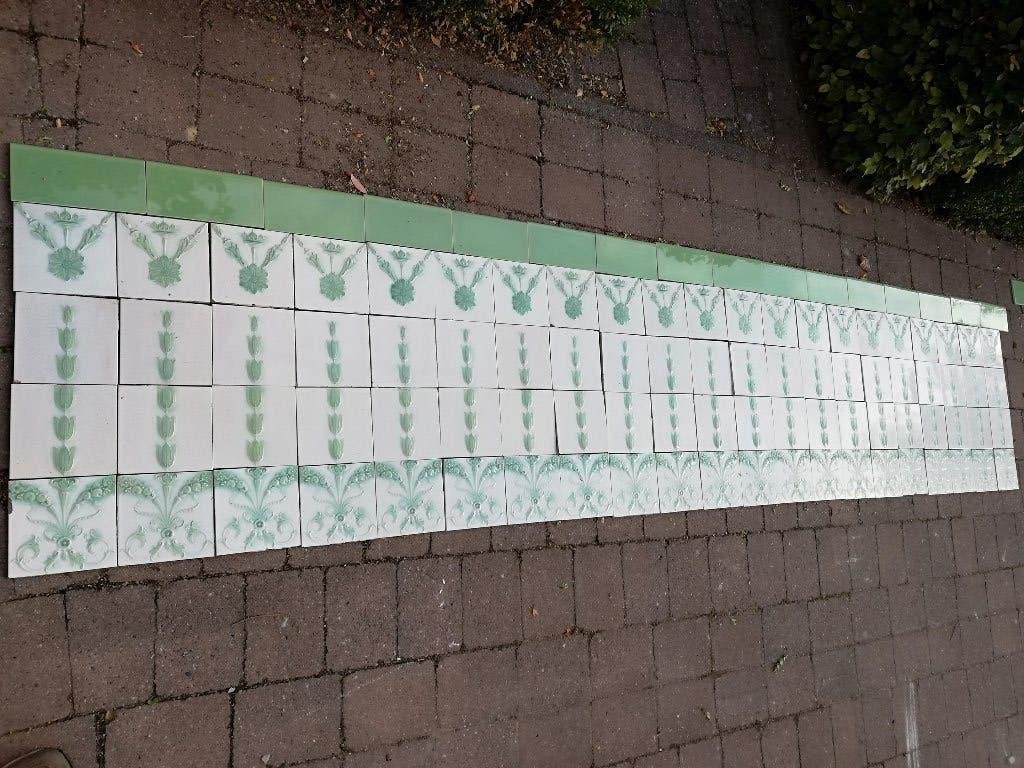 315cm Antieke tegels lichtgroene afbeelding tulpen en rand, Ophalen