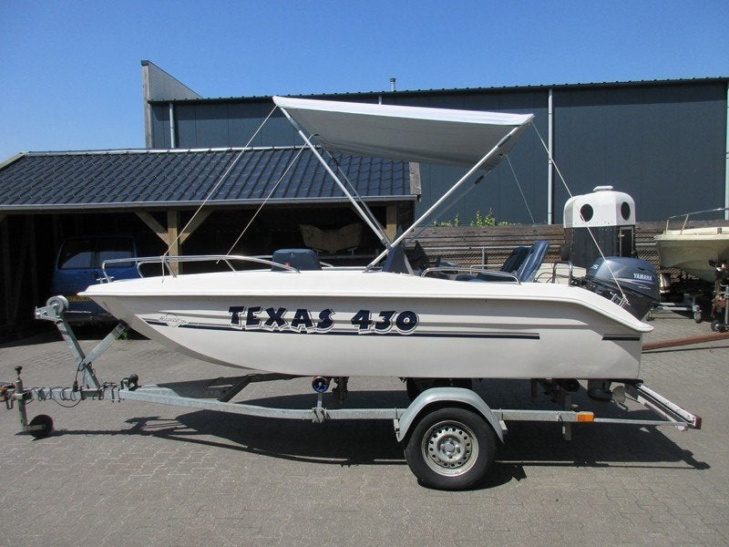 Texas 430 consoleboot met 15 pk Yamaha en kanteltrailer, Ophalen, Gebruikt, 10 tot 30 pk, Overige merken
