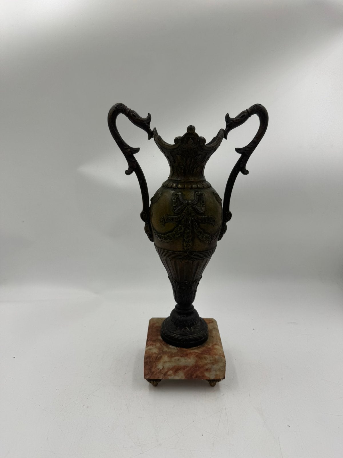 Antieke Franse Bronzen Amphora Siervaas op Marmeren Sokkel, Ophalen of Verzenden