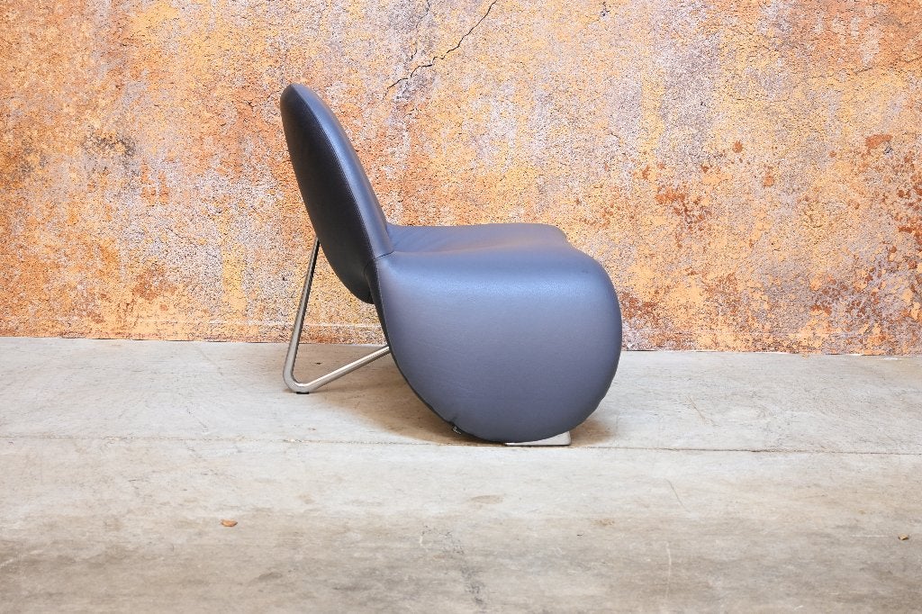 ZGANieuw! blauwe leren Leolux Sella design fauteuil, Leolux, Leolux, 75 tot 100 cm, Ophalen of Verzenden
