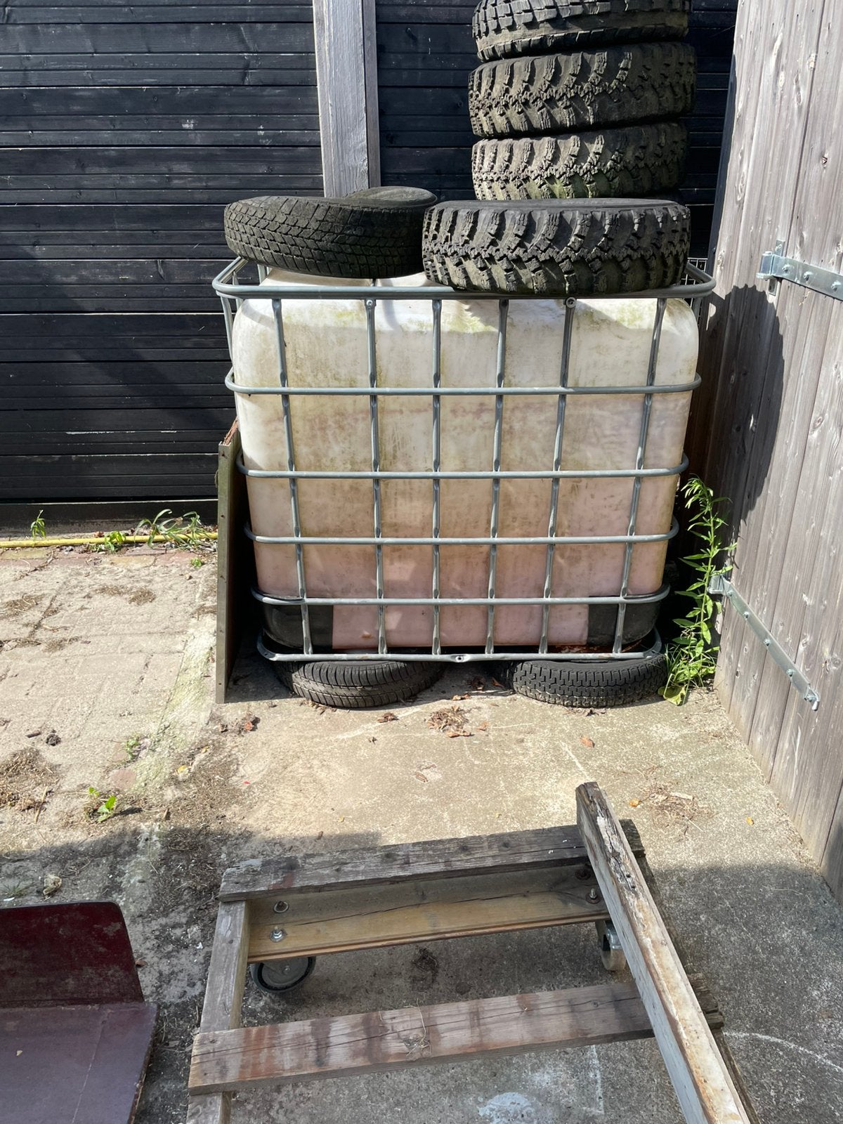 Ibc vat in container, Ophalen, Kunststof, Gebruikt, Met kraantje