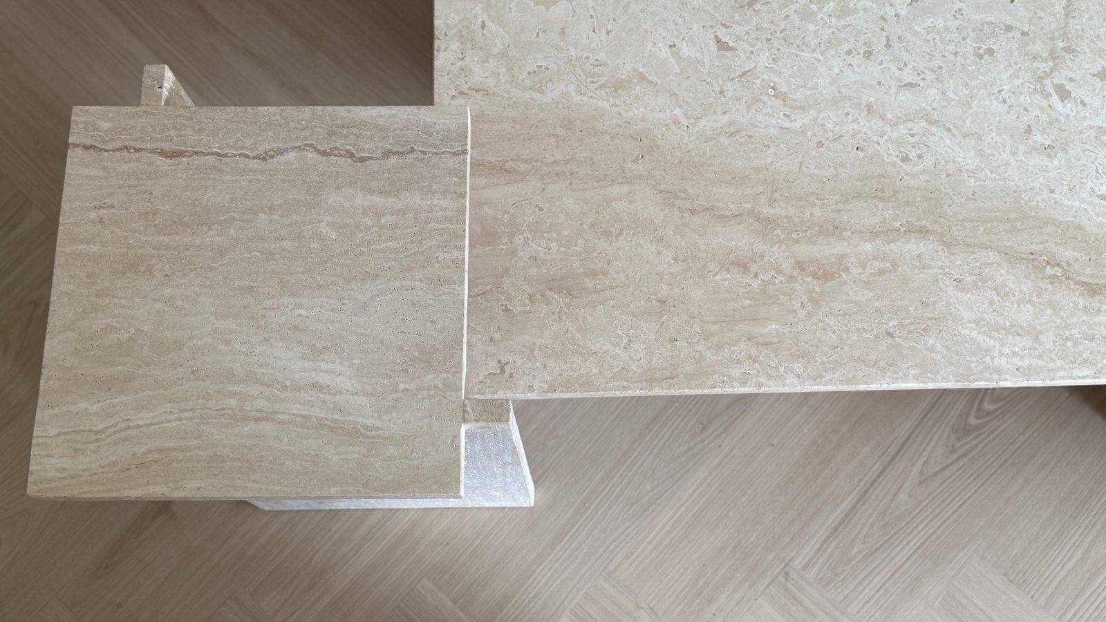 Luxe pinterest Travertin salontafel + bijzettafel, Ophalen, 100 tot 150 cm, 50 tot 100 cm, Zo goed als nieuw