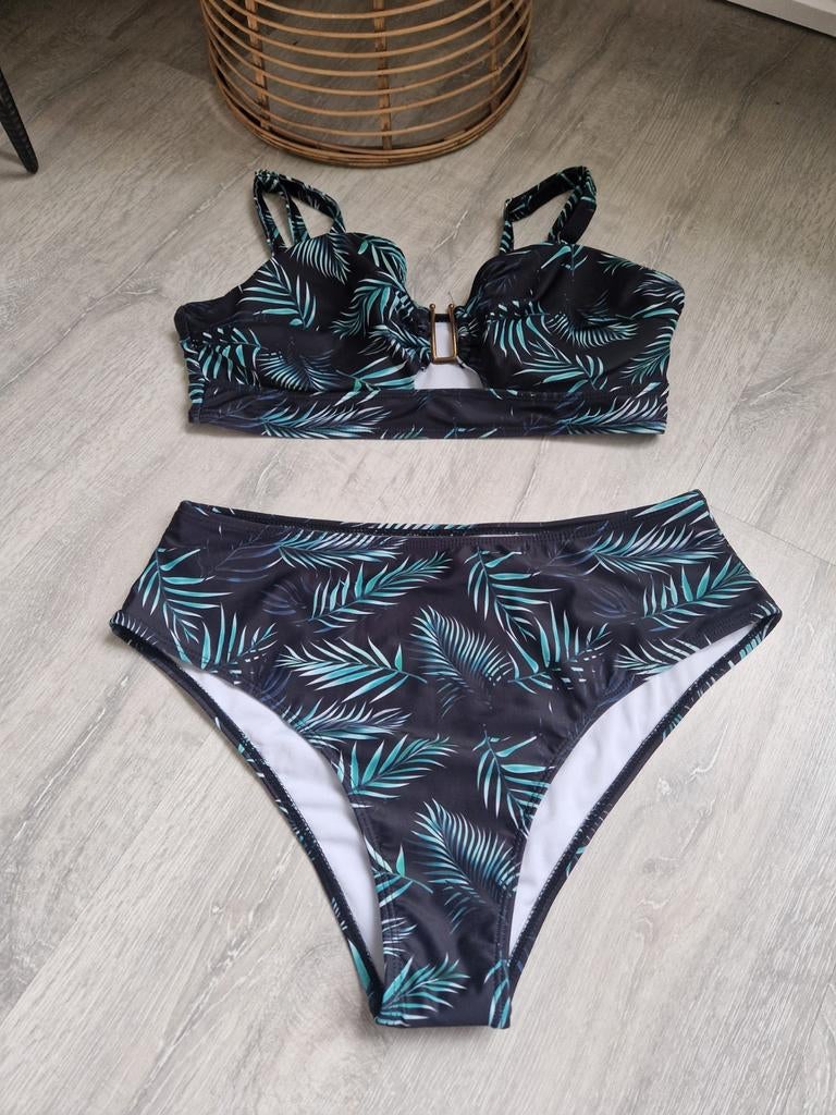 Nieuwe bikini met palmbladprint, maat 0XL, Ophalen of Verzenden, Nieuw, Zwart, Bikini