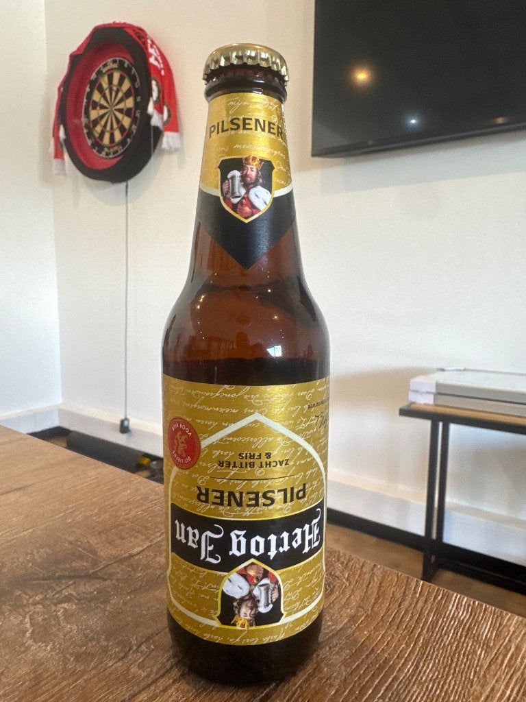 Hertog Jan biertje met label onderste boven, Ophalen of Verzenden, Nieuw, Glas of Glazen, Hertog Jan
