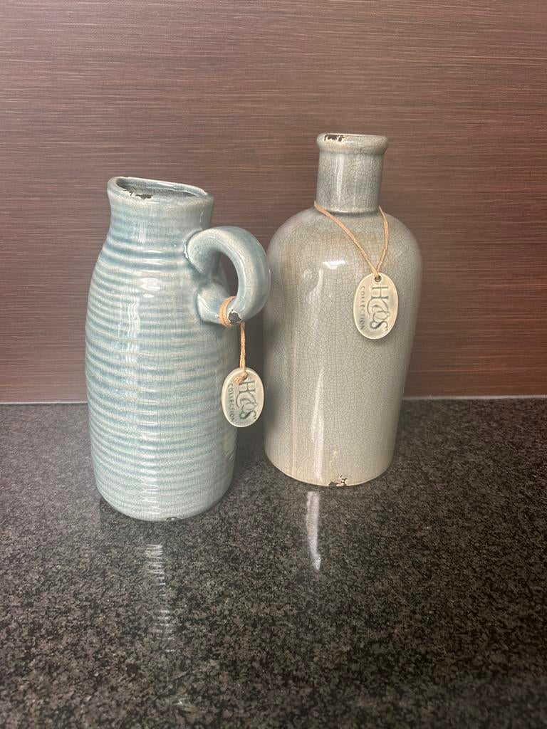 2 vintage / brocante vazen, Overige kleuren, Ophalen of Verzenden, Minder dan 50 cm, Glas