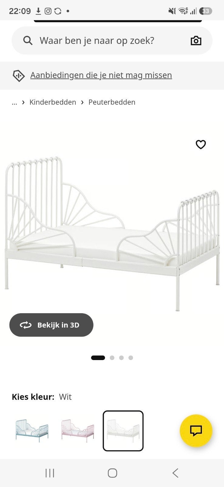 Ikea Minnen meegroeibed - Wit, Ophalen, Gebruikt, 70 tot 85 cm, Lattenbodem