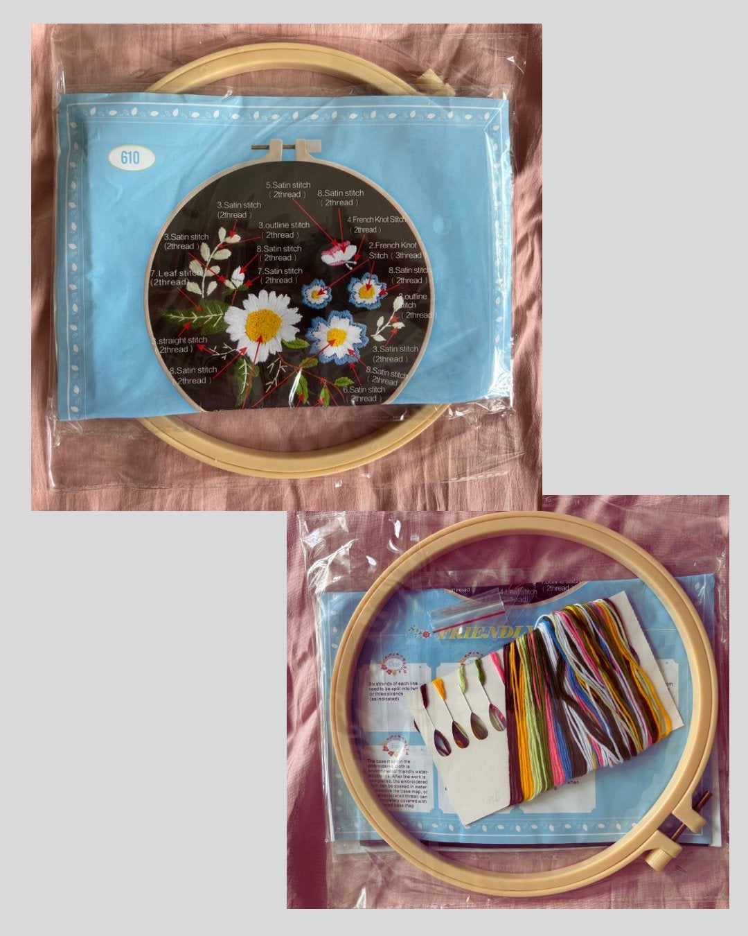 Borduurpakket met bloemenpatroon en borduurring, Ophalen of Verzenden, Nieuw, Handborduren, Borduurpakket