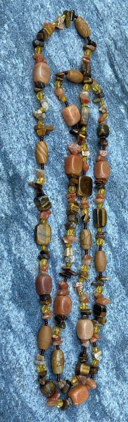 Vintage ketting edelstenen bruin tijgeroog carneool, Sieraden, Tassen en Uiterlijk, Kettingen, Ophalen of Verzenden, Zo goed als nieuw