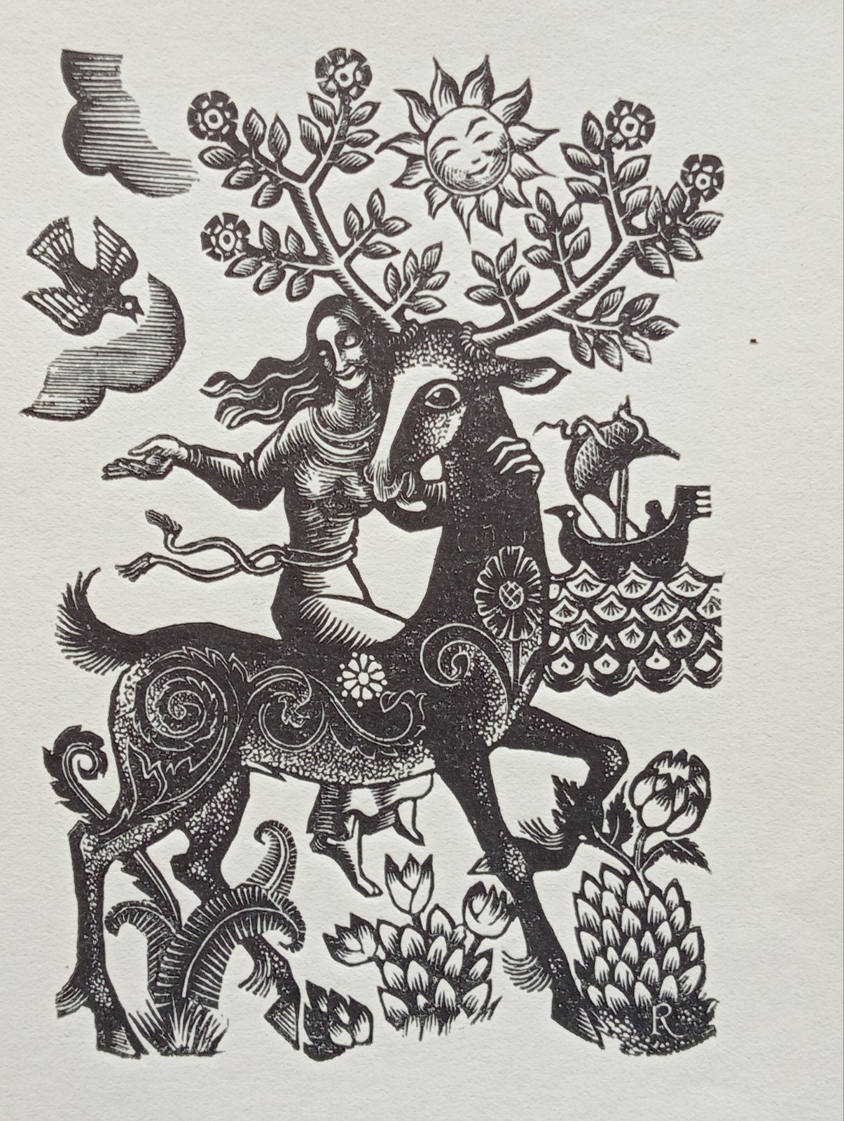 Houtgravure Pam Rueter - Paasgroet 1948, Ophalen of Verzenden, Houtsnede, Origineel, 1900 - 1949