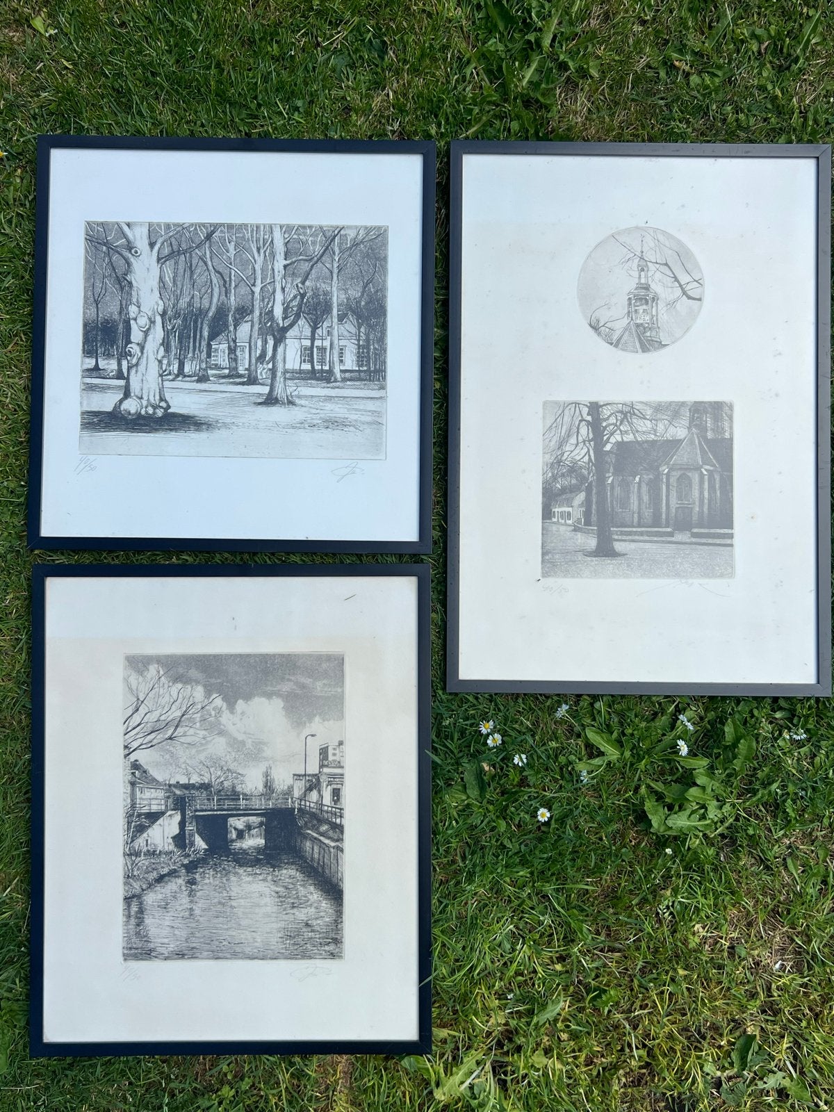 Set etsen: 3x3=9 maal Heemstede (oa. Willem Snitker), Antiek en Kunst, Ophalen, Landschap, 1950 - 1999, Genummerd