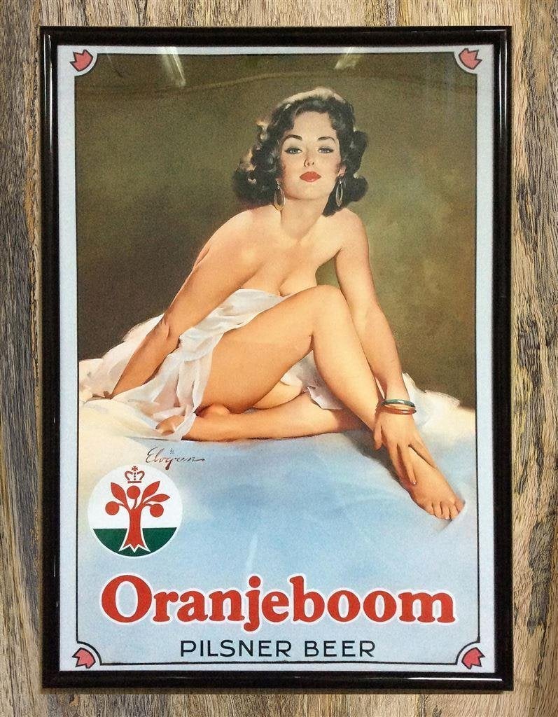 ORANJEBOOM GIL ELVGREN PIN UP Bier Bar Print Poster in lijst, Verzenden, Nieuw, Reclamebord, Plaat of Schild, Oranjeboom