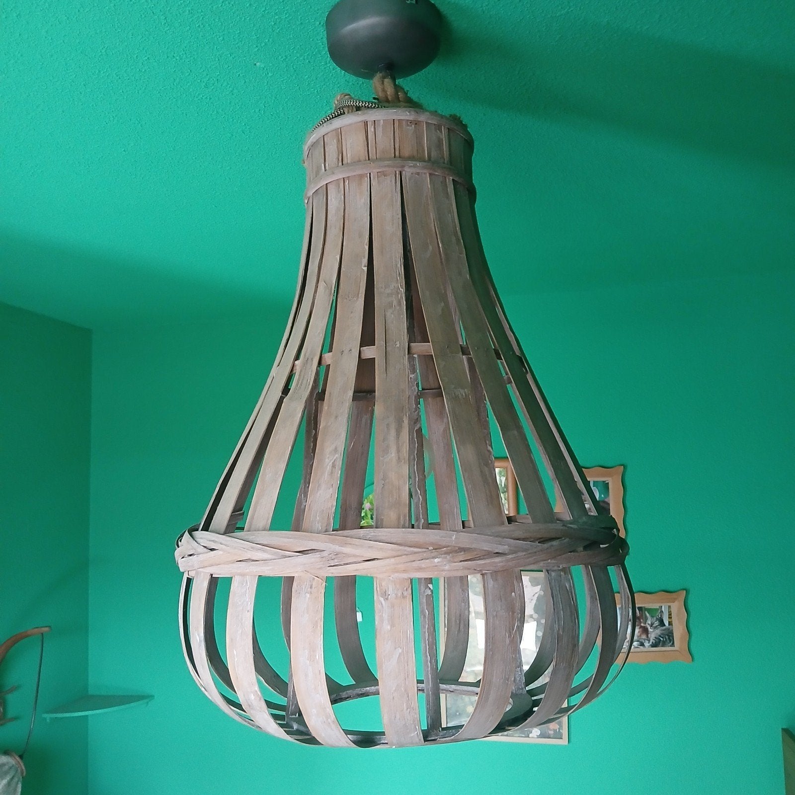 Grote Bamboe plafondlamp, Huis en Inrichting, Lampen | Hanglampen, Ophalen of Verzenden, Zo goed als nieuw, Natuurlijk materiaal